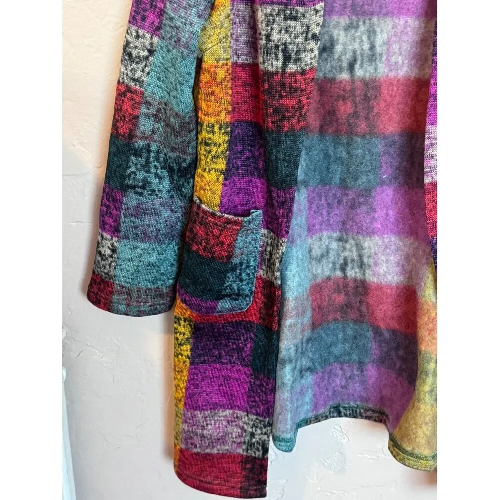 Bohemian Hooded Patchwork Trench Jacket XS Cozy Fleece - Picture 4 of 8